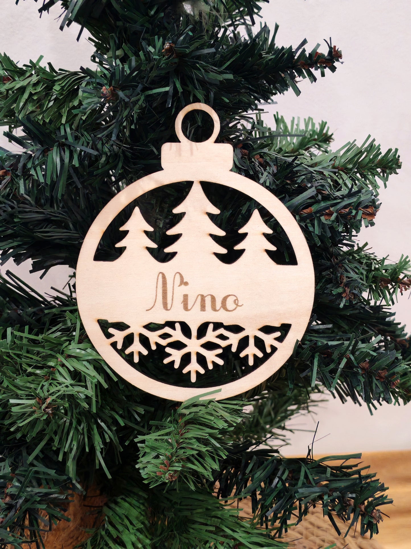 Boule Sapin Noël Bois Gravée