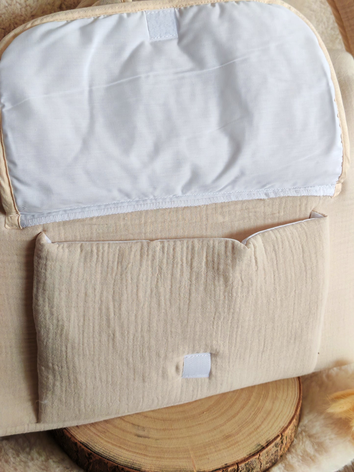 Sac à Langer en Gaze de Coton Beige Personnalisable