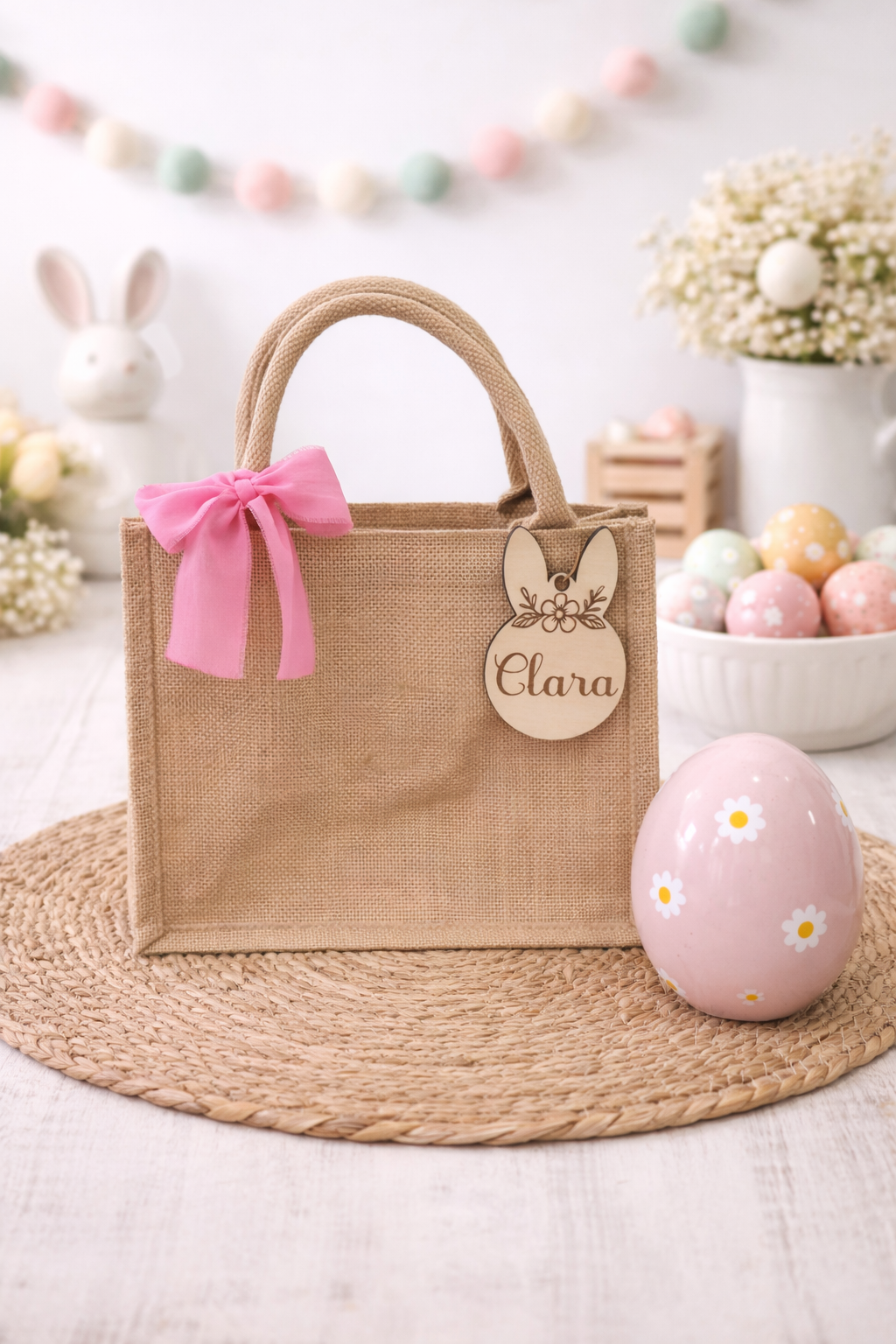 Sac de Pâques personnalisé en toile de jute