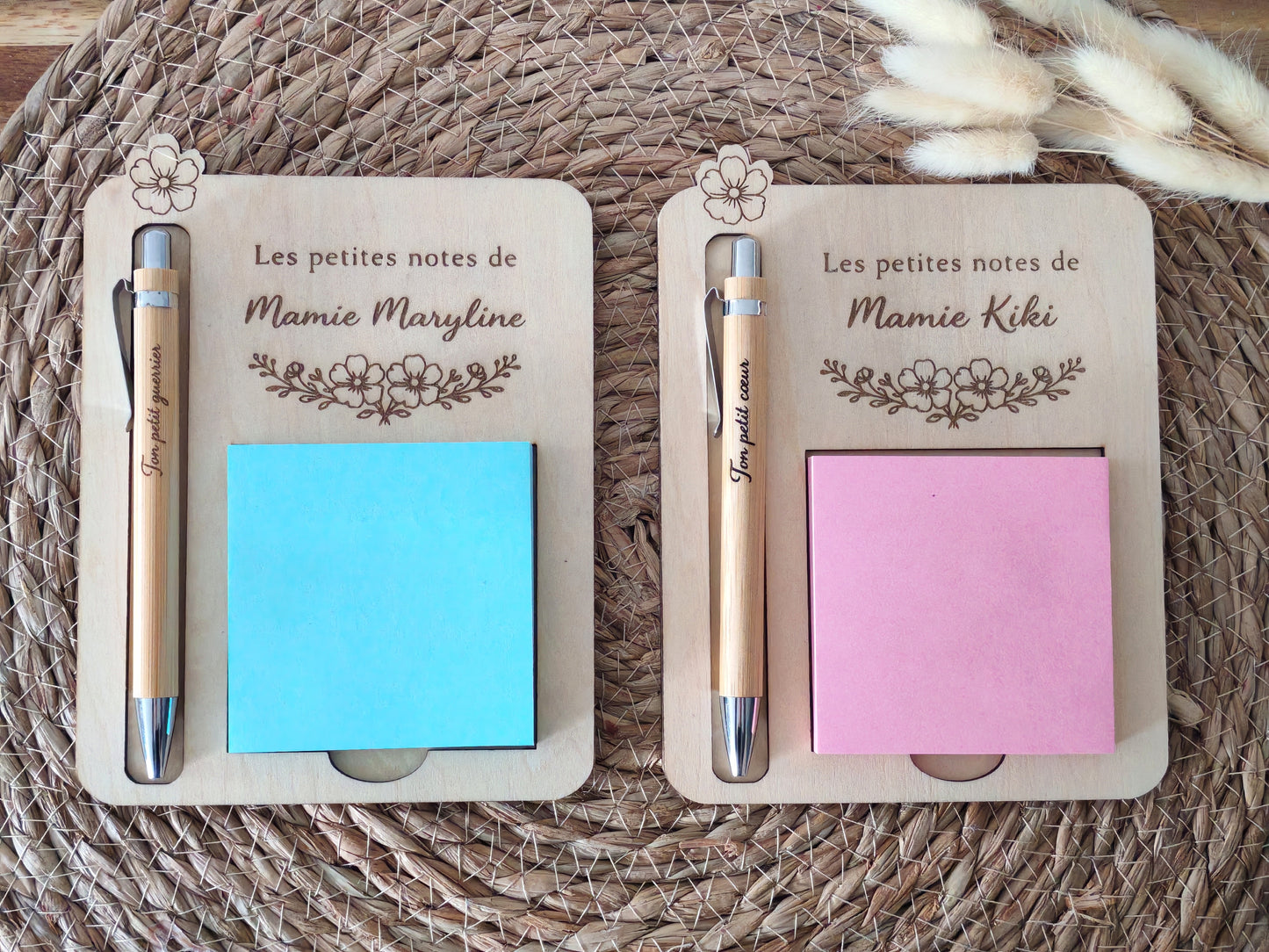 Bloc-notes en bois personnalisé – Mamie 🌼