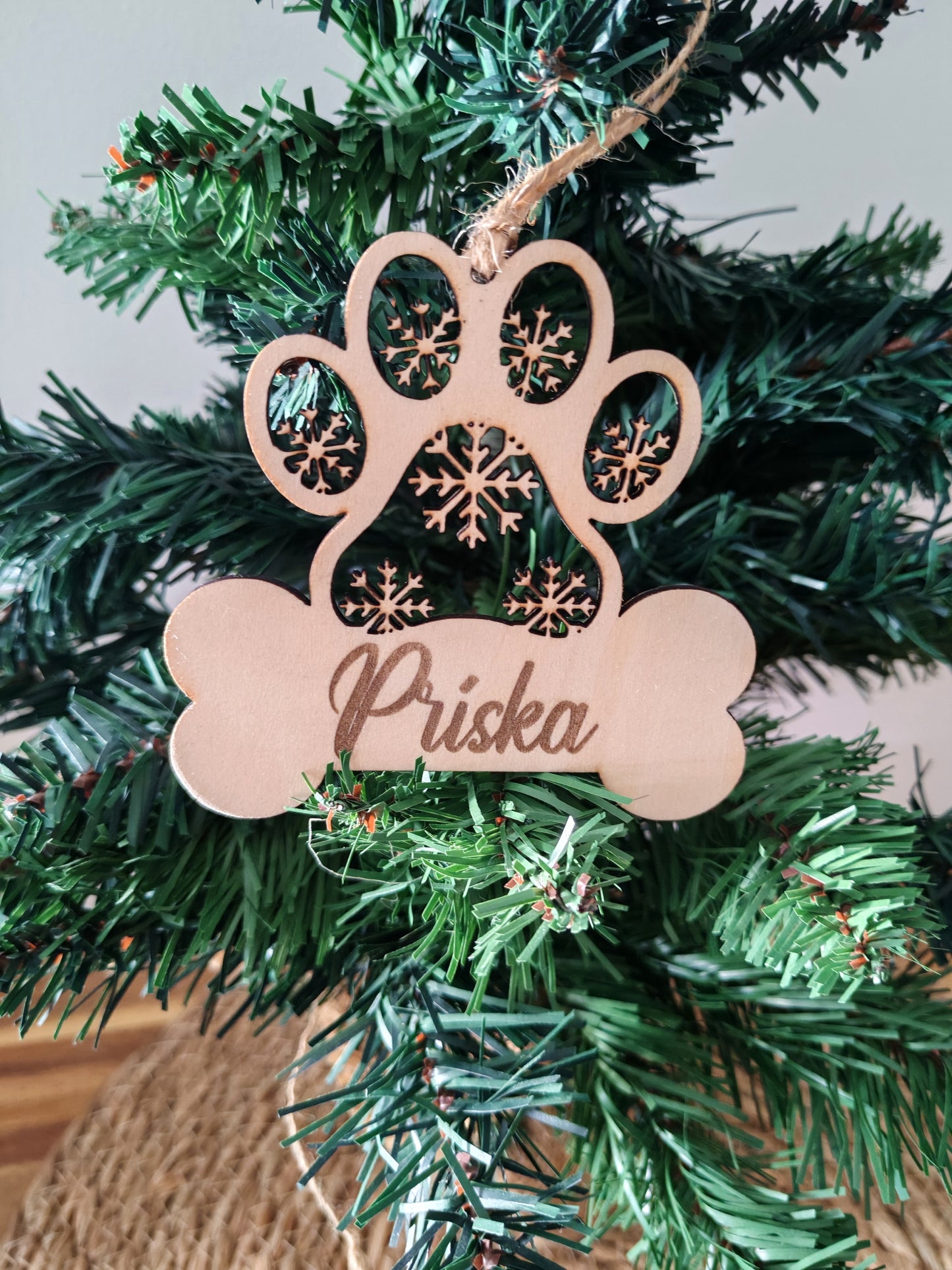 Boule Noël Os Chien Bois Gravé