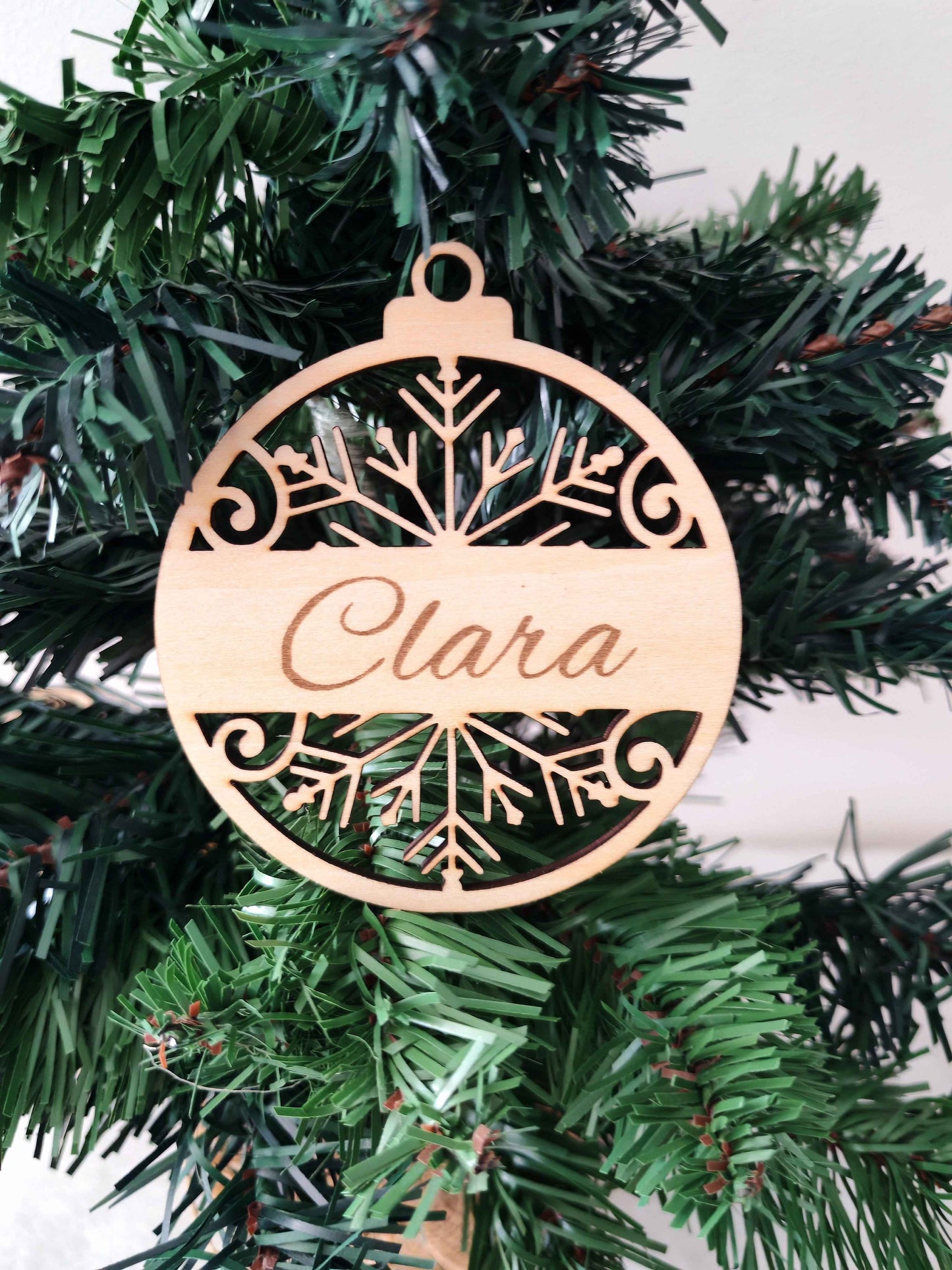 Boule Noël Flocon Bois Gravé