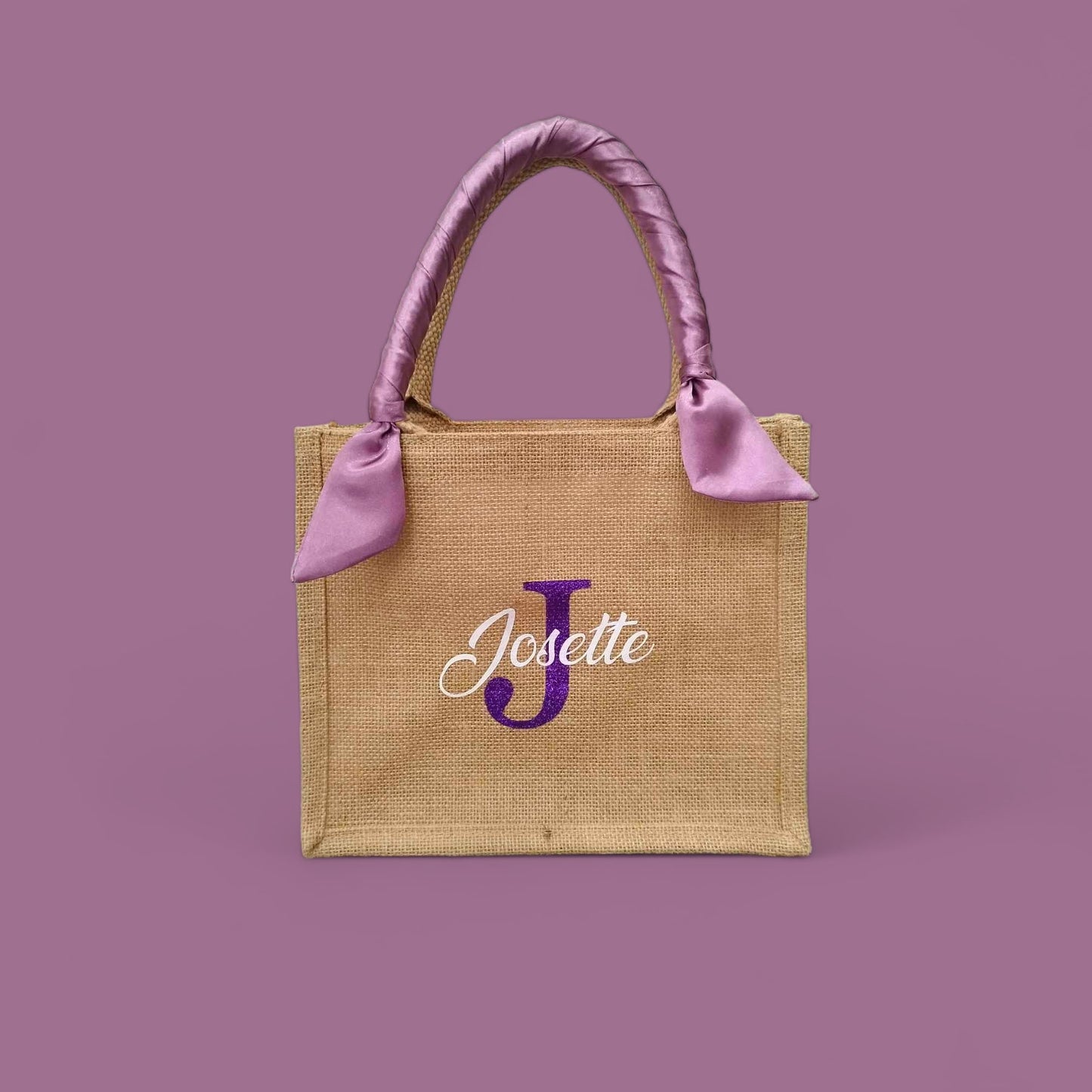 Petit sac en jute personnalisé avec foulard en soie