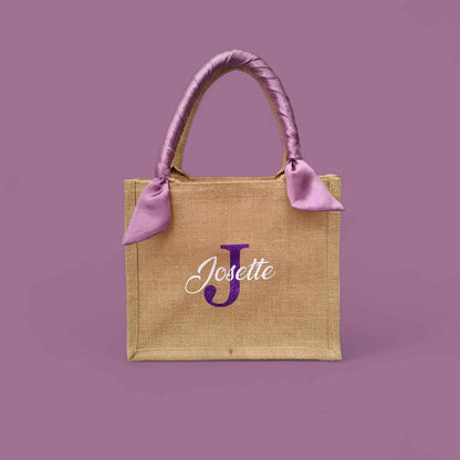 Petit sac en jute personnalisé avec foulard en soie