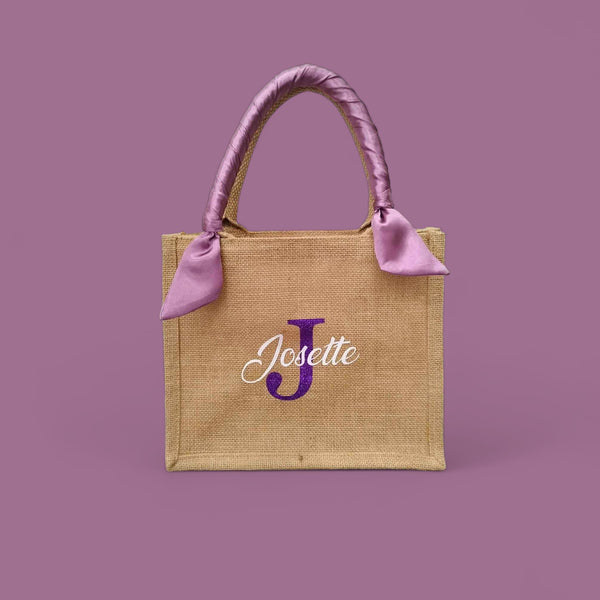 Petit sac en jute personnalisé avec foulard en soie