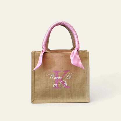 Petit sac en jute personnalisé avec foulard en soie