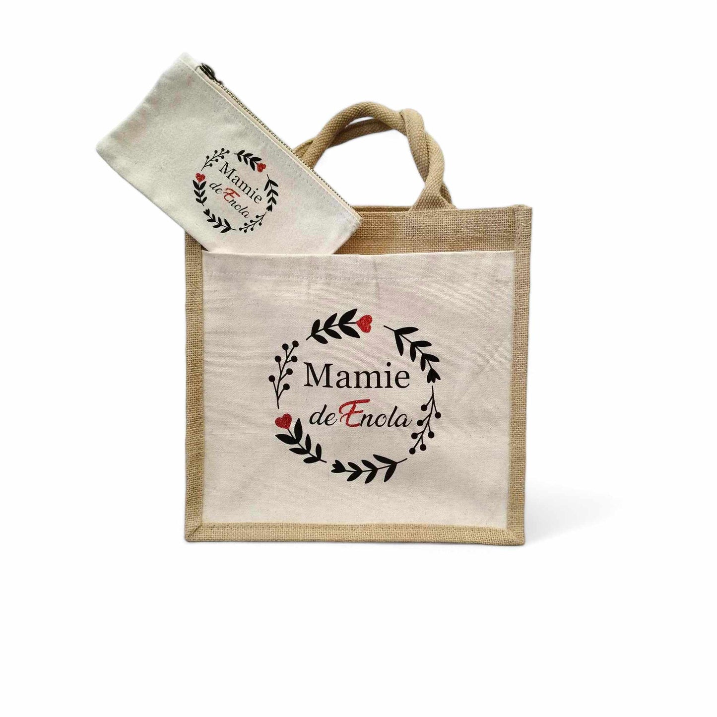 Duo Sac Shopping en Toile de Jute et Trousse en Coton
