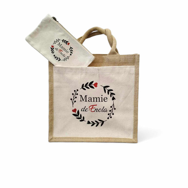 Duo Sac Shopping en Toile de Jute et Trousse en Coton
