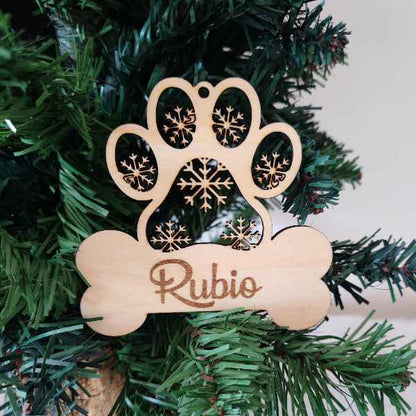 Boule Noël Os Chien Bois Gravé