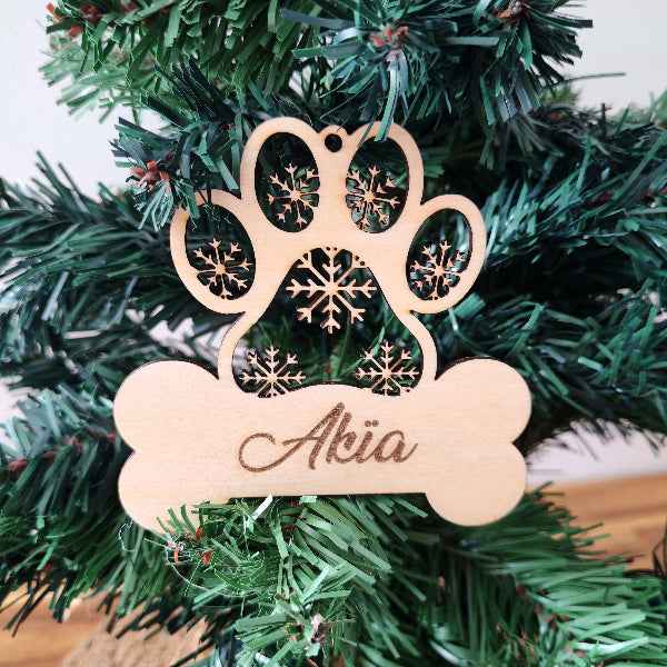 Boule Noël Os Chien Bois Gravé