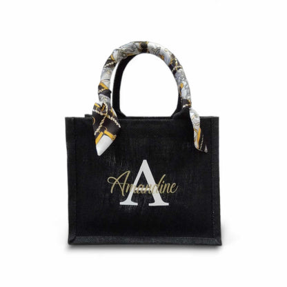 Petit sac en jute personnalisé avec foulard en soie