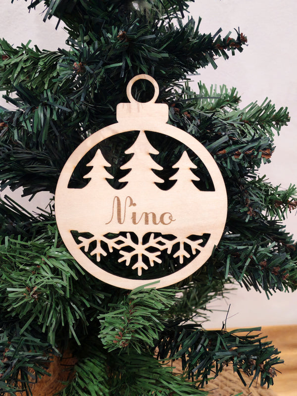Boule Sapin Noël Bois Gravée