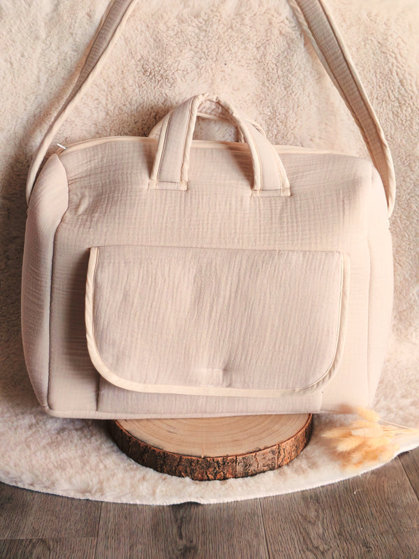 Sac à Langer en Gaze de Coton Beige Personnalisable