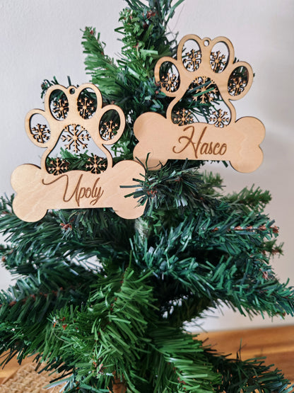 Boule Noël Os Chien Bois Gravé