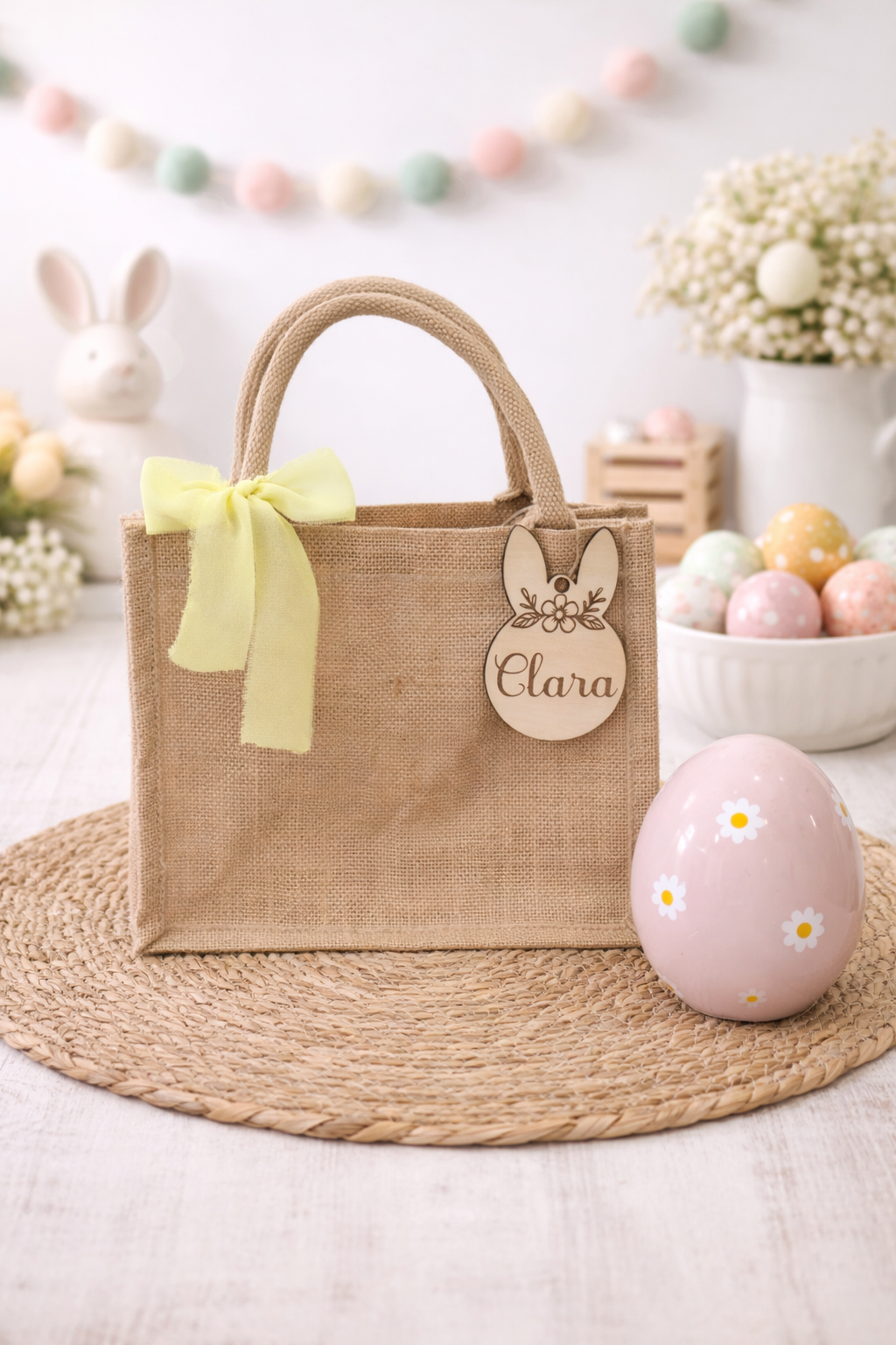 Sac de Pâques personnalisé en toile de jute