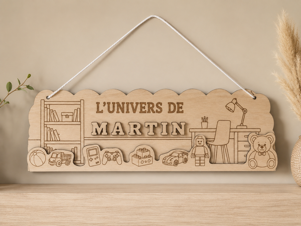 Plaque décorative personnalisée en bois – Univers enfant