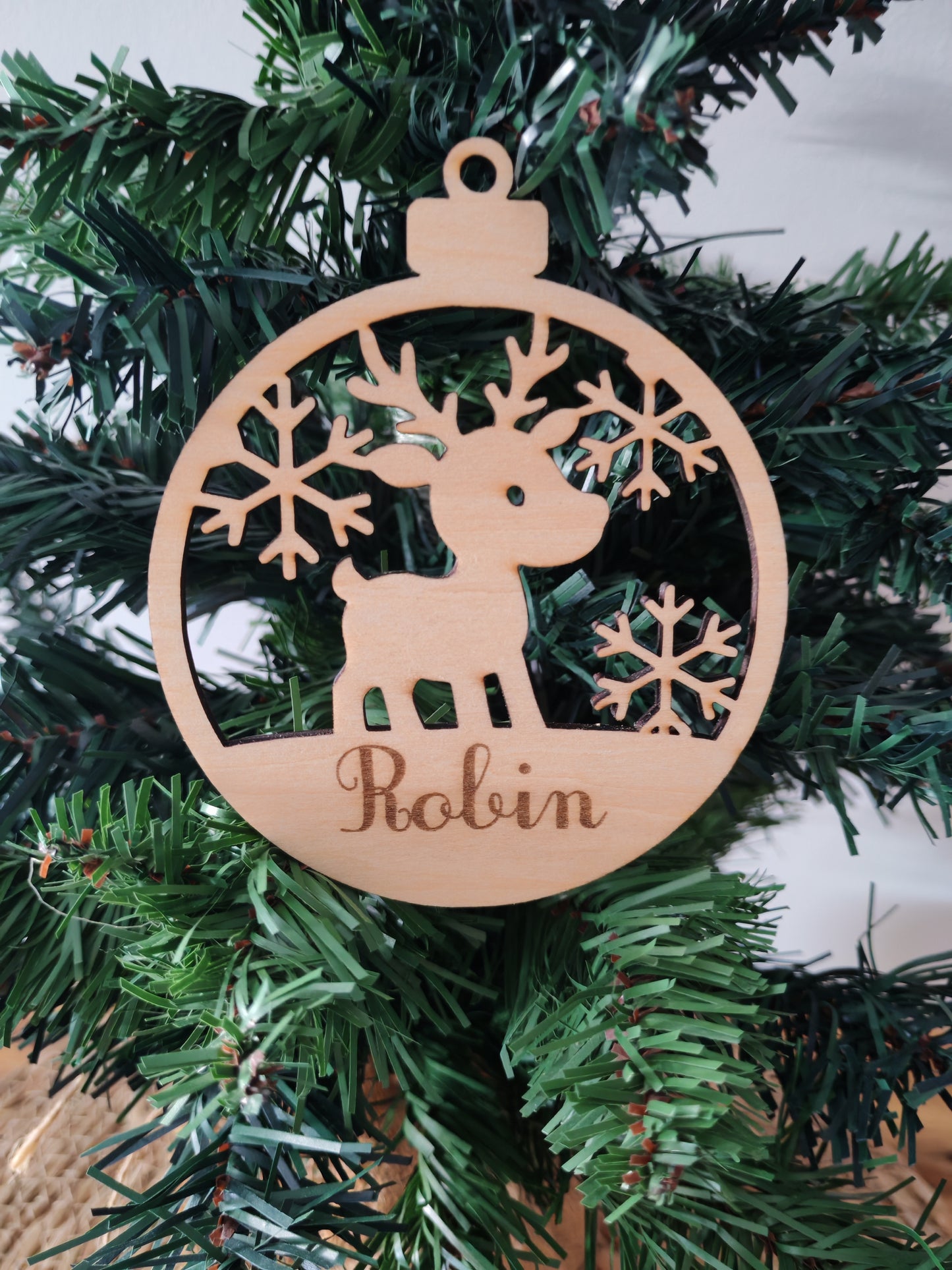 Boule Renne Noël Bois Gravé