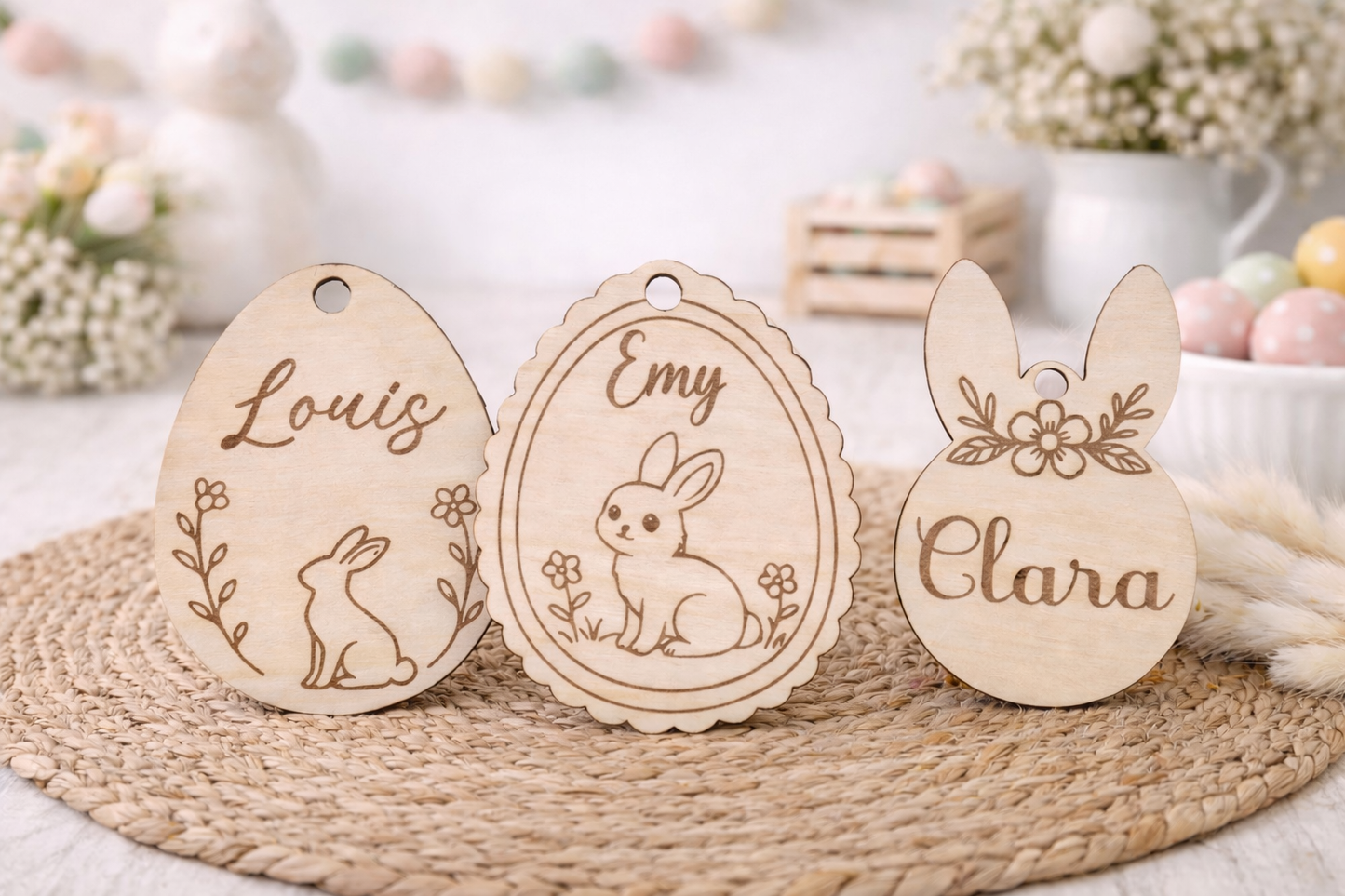 Étiquette de Pâques personnalisée en bois