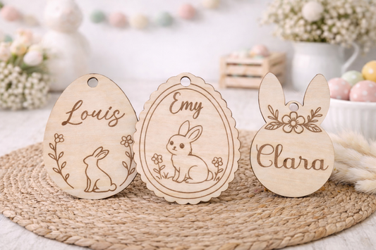 Étiquette de Pâques personnalisée en bois