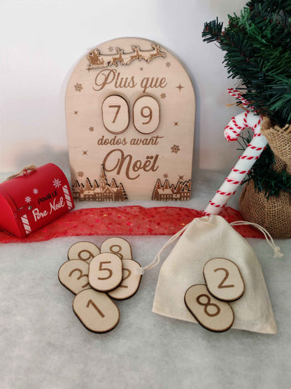 Décompte dodos Noël bois gravé