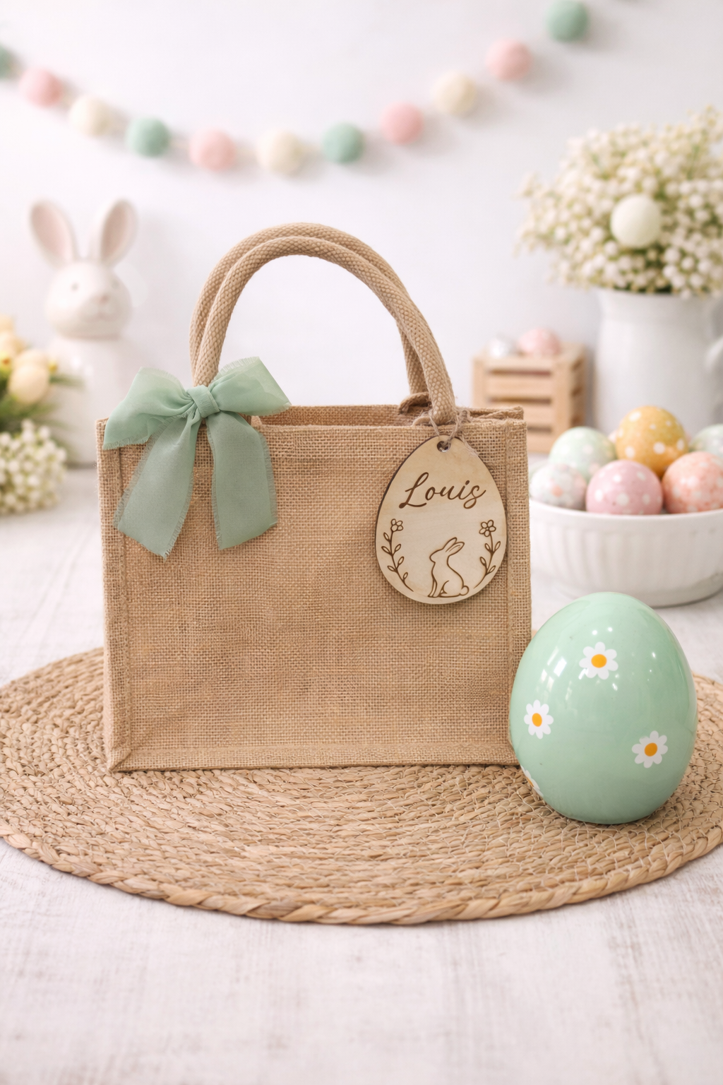 Sac de Pâques personnalisé en toile de jute