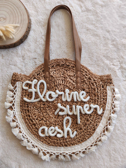 Sac rond en paille "Bohème"