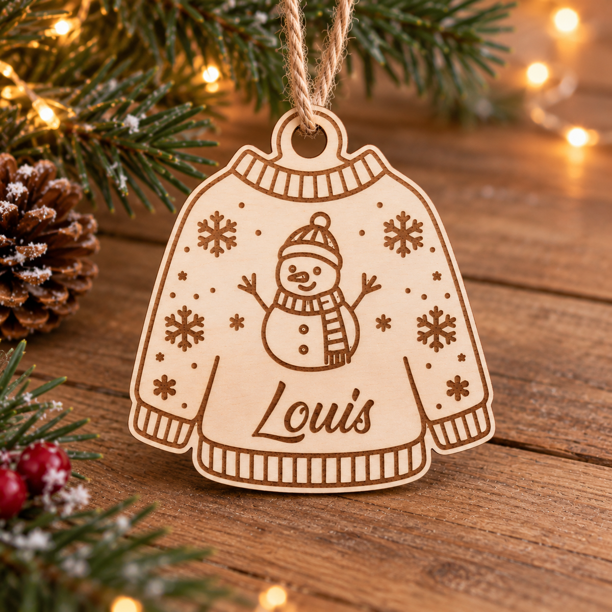Pull de Noël en bois personnalisé