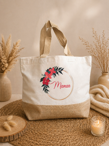 Sac shopping couronne de fleurs