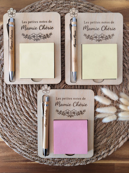 Bloc-notes en bois personnalisé – Mamie 🌼