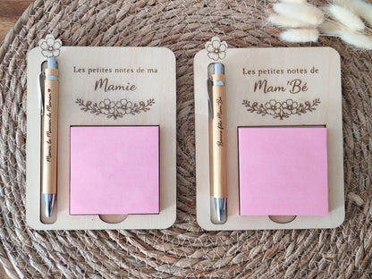 Bloc-notes en bois personnalisé – Mamie 🌼