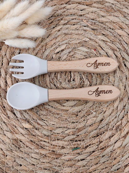 Couverts en bois et silicone personnalisés