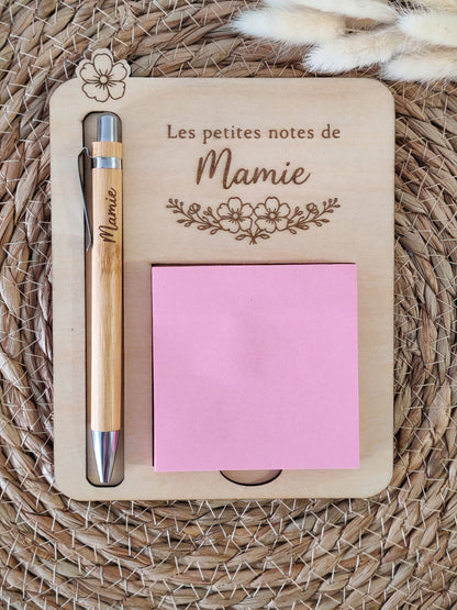 Bloc-notes en bois personnalisé – Mamie 🌼