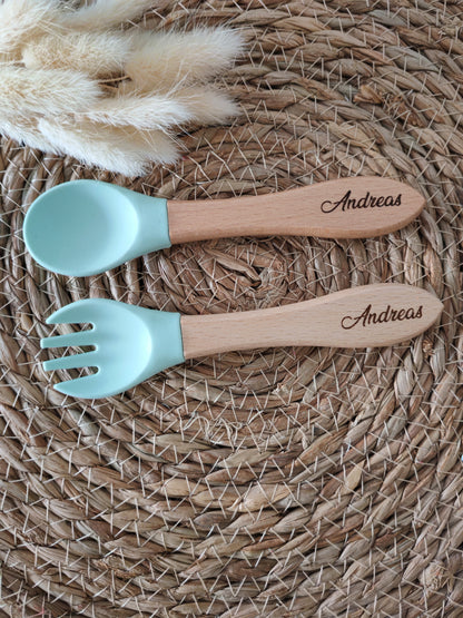 Couverts en bois et silicone personnalisés