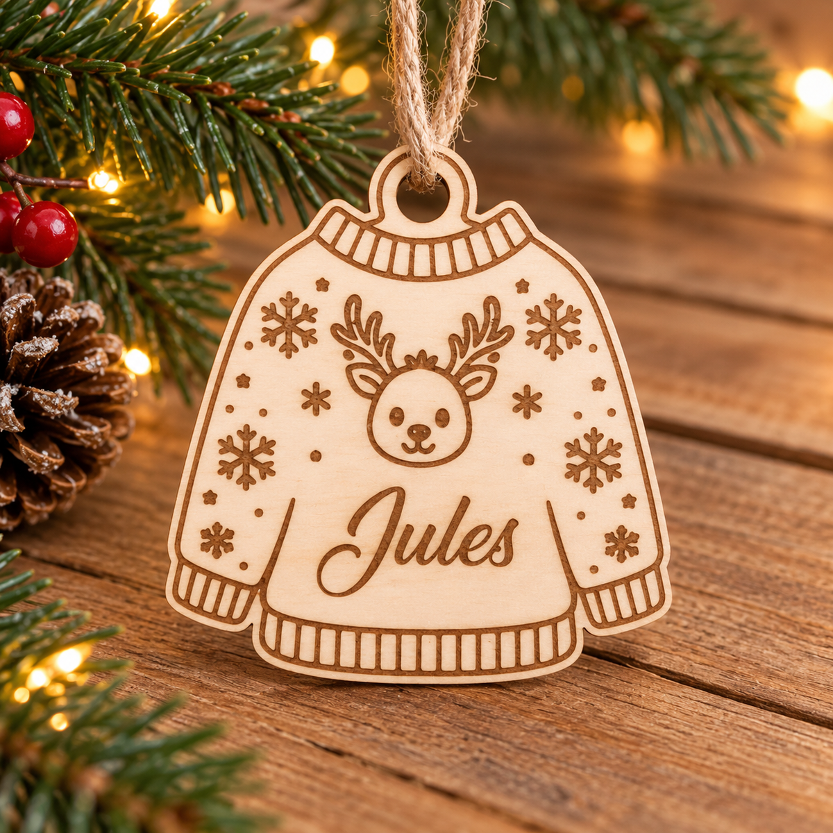 Pull de Noël en bois personnalisé