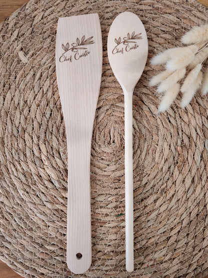 Duo spatule et cuillère en bois gravé