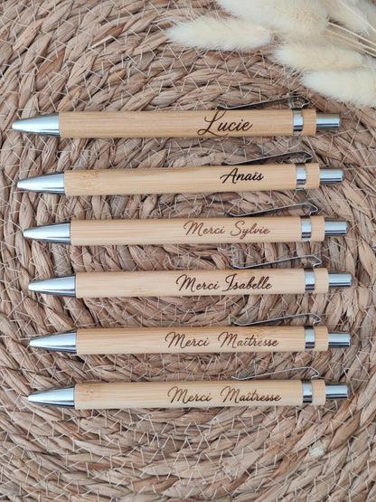 Stylo bambou gravé