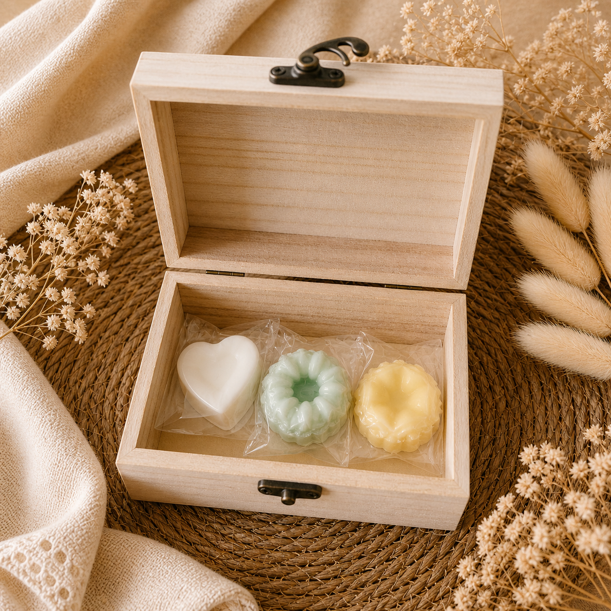 Coffret cadeau Maman personnalisé – boîte en bois gravée + 3 fondants parfumés