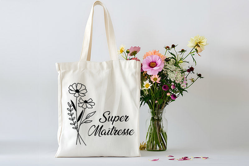 Tote bag coton motif fleur
